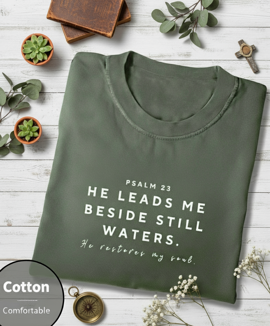Psalm 23 He Leads Me Beside Still Waters. He Restores my soul T - Shirt