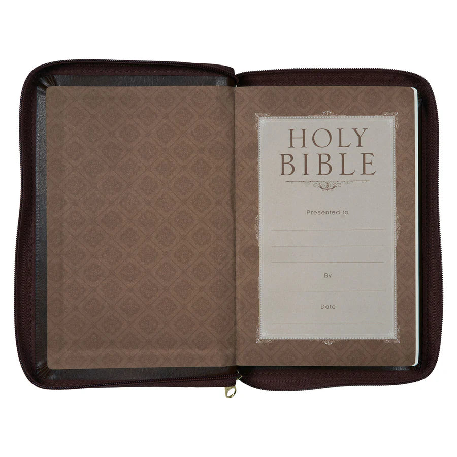 NLT Brown Faux Leather Flexcover Compact Bible With Zip