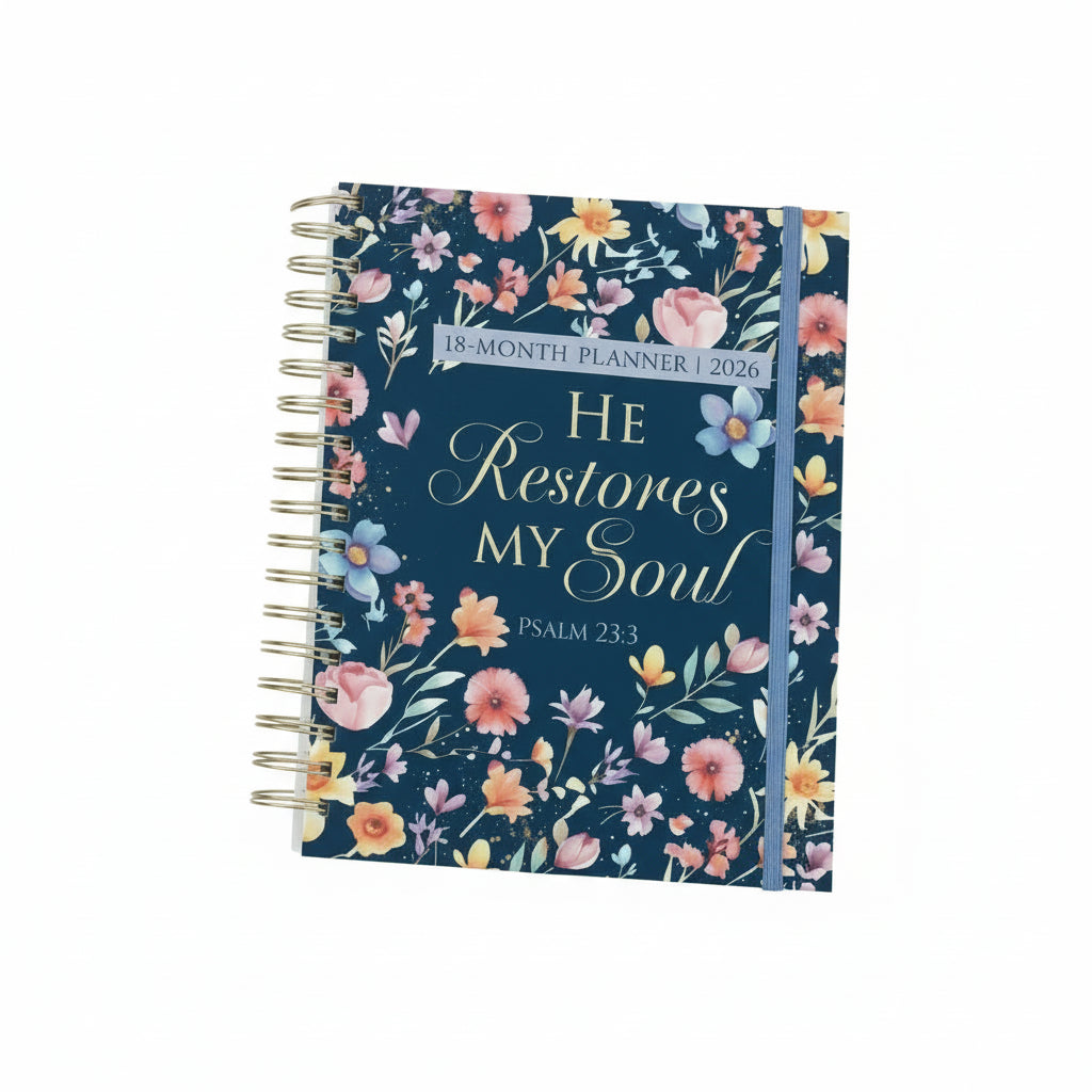 2026 Diary - 18-Month Planner for Women - He Restores My Soul - Wirebound