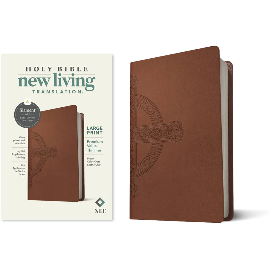 NLT Filament Premium Value Thinline Bible, Filament Enabled, Large Print, Brown Cross (Imitation Leather)