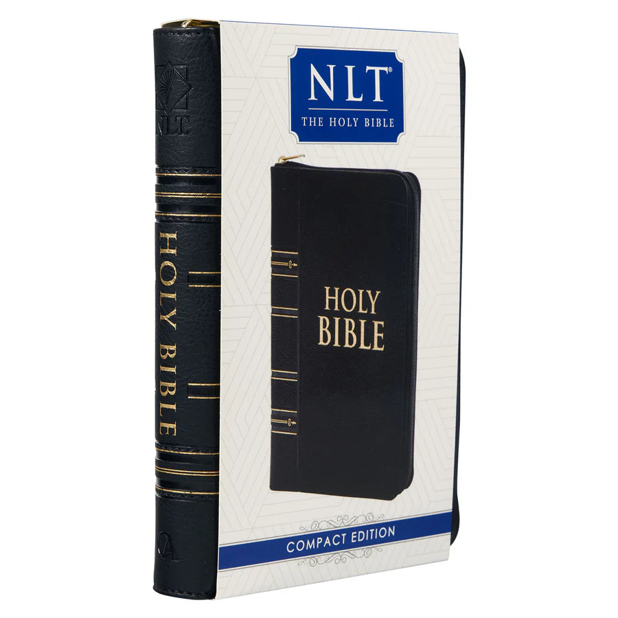 NLT Black Faux Leather Flexcover Compact Bible With Zip