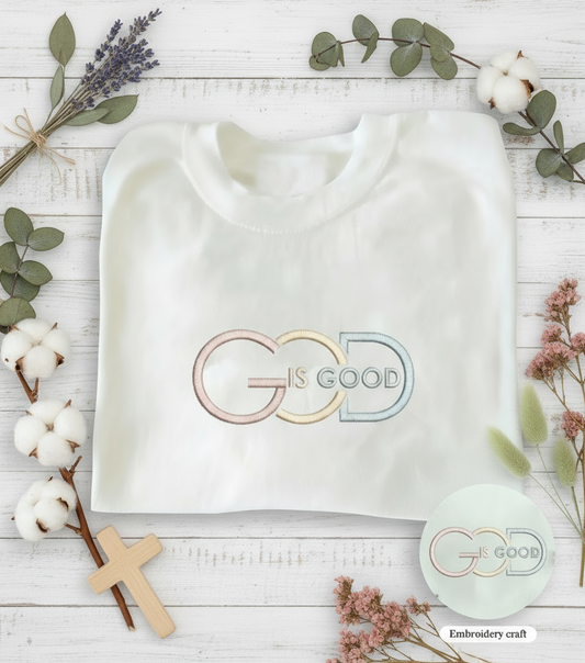 God Is Good Embroidered Pattern Contrast Color Embroidered T-Shirt