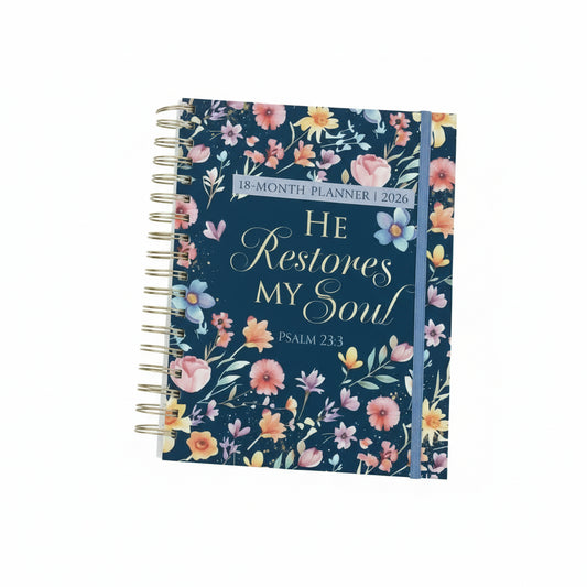 2026 Diary - 18-Month Planner for Women - He Restores My Soul - Wirebound