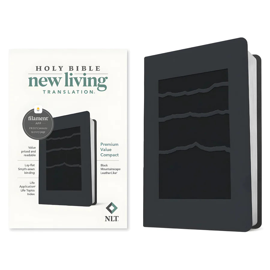NLT Black Mountainscape Imitation Leather Premium Value Filament Compact Bible