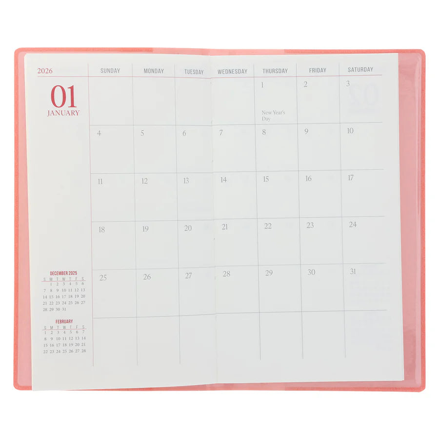 2026 Diary - 18-Month Planner and Notebook - Coral - Imitation Leather